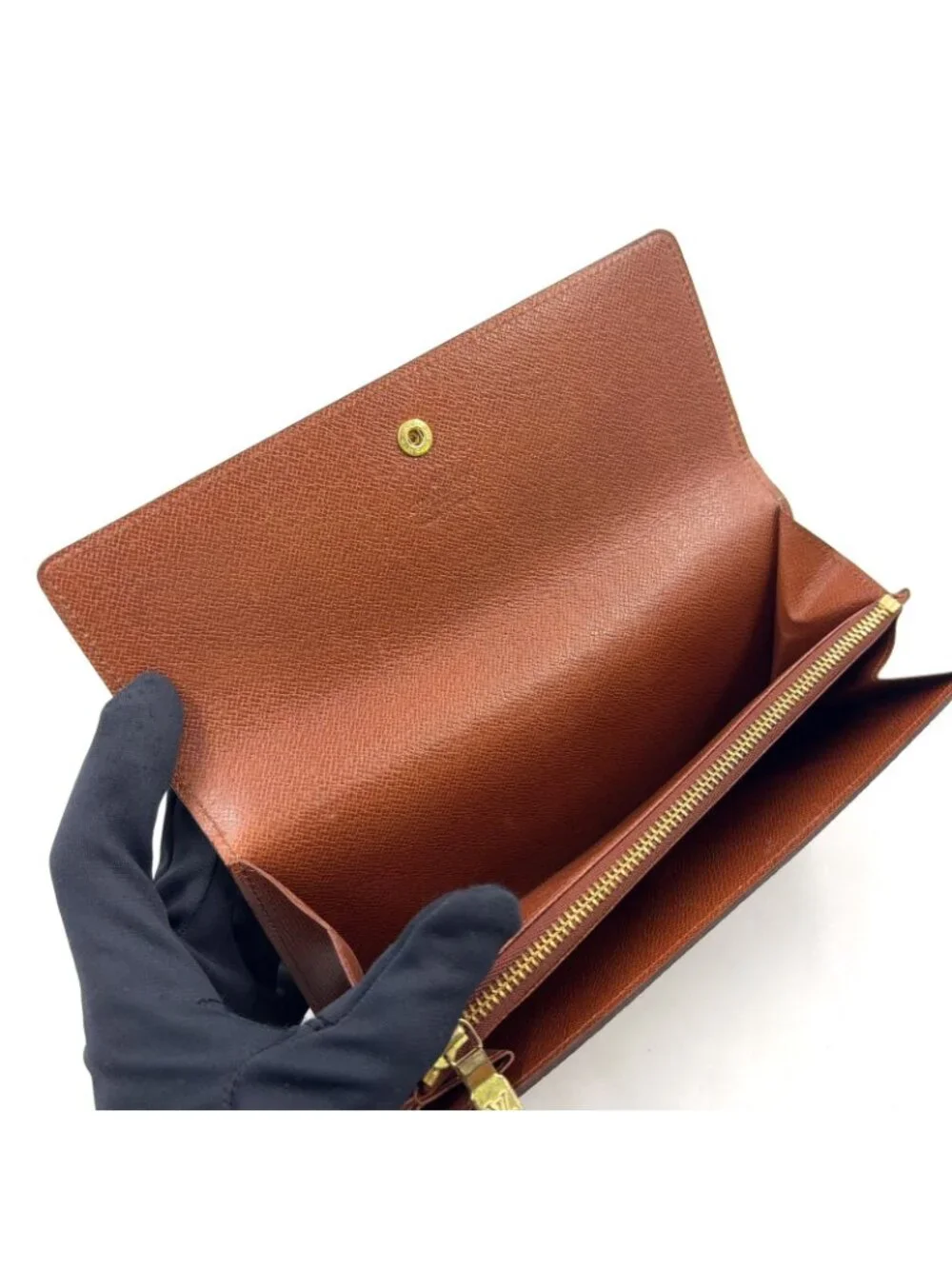 Louis Vuitton Portefeuille Cles Monogram Leather Brown Wallet Gold